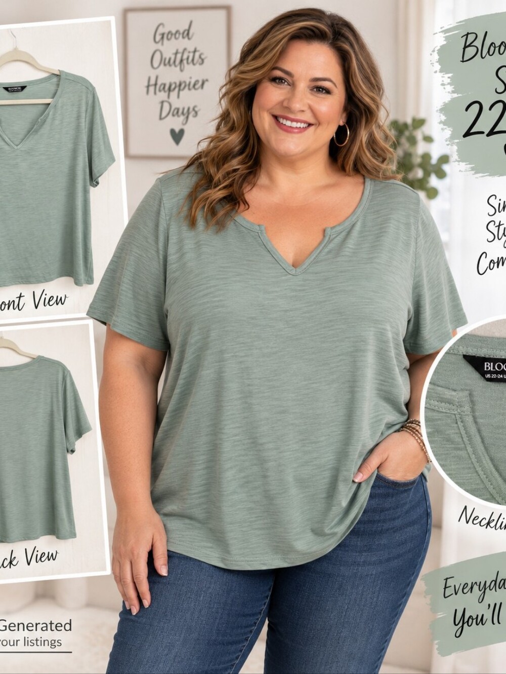 BloomChic Sage Green Short-Sleeve V-Neck Tee